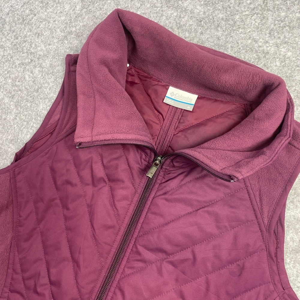 Columbia Womens Vest M Maroon Quilted Polyester Full Zip Puffer Pockets Outdoor